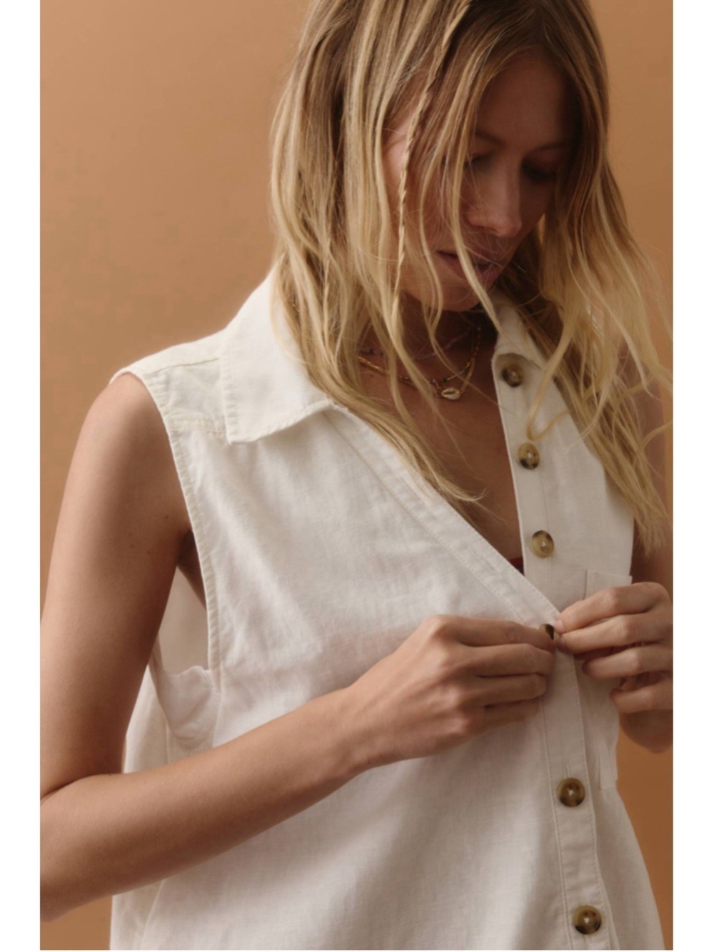 Anthropologie Pilcro Sleeveless V-Neck Linen Flounce Mini Dress XL Coastal Boho - Picture 4 of 11